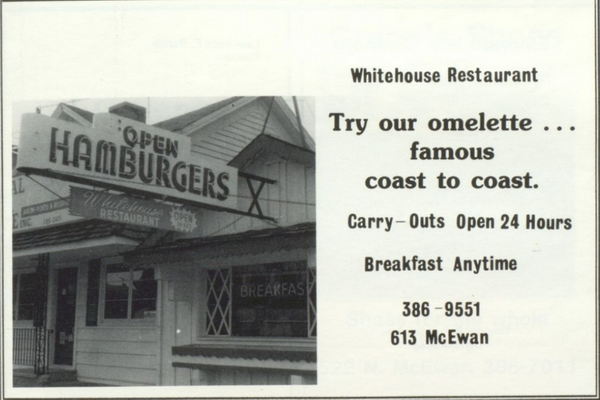 Whitehouse Restaurant - 1989 Yearbook Ad (newer photo)
